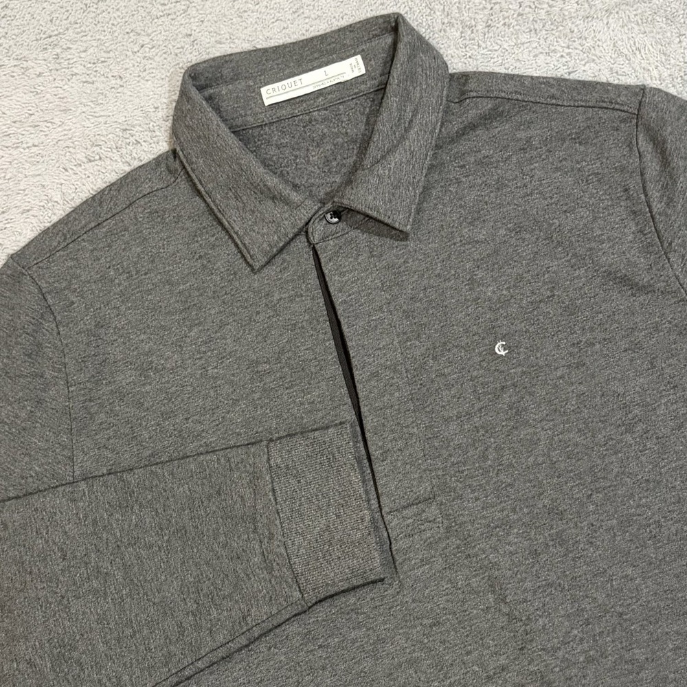 Criquet Polo Sweater Men's L Heather Charcoal Gray Long Sleeve Kangaroo Pocket